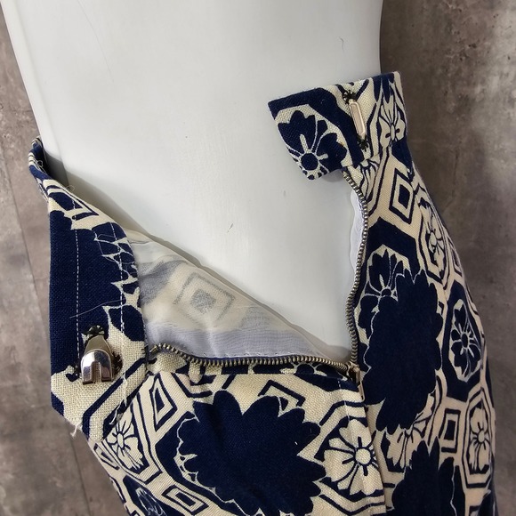 Vintage 60s Handmade 2 Piece Skirt Set S Navy White Floral Mod Sleeveless Top - Picture 10 of 10